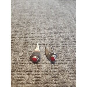 sterling silver earrings With Red Coral Stone